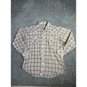 Vintage Double S Shirt Mens 34 Beige Plaid Pearl Snap Button Up Western 90s
